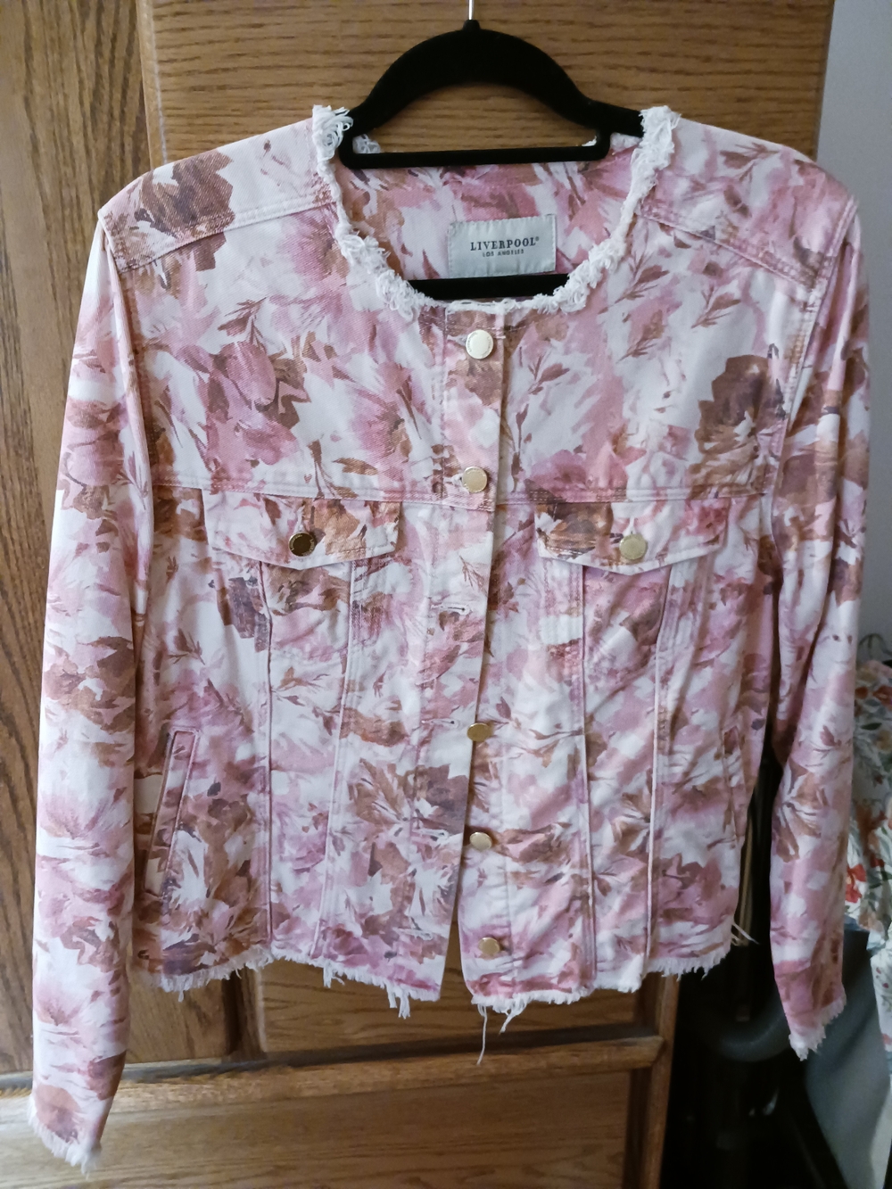 Liverpool Pink Floral Fringe Denim Jacket